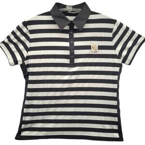 Womens Black White Striped Cotton Polo Shirt Cartoon Dog Korean‎ Casual Cute